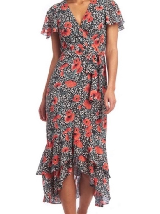 RACHEL Rachel Roy Dresses & Skirts - Rachel Rachel Roy Floral Wrap Maxi Dress in Black and Coral poppy floral ruffle